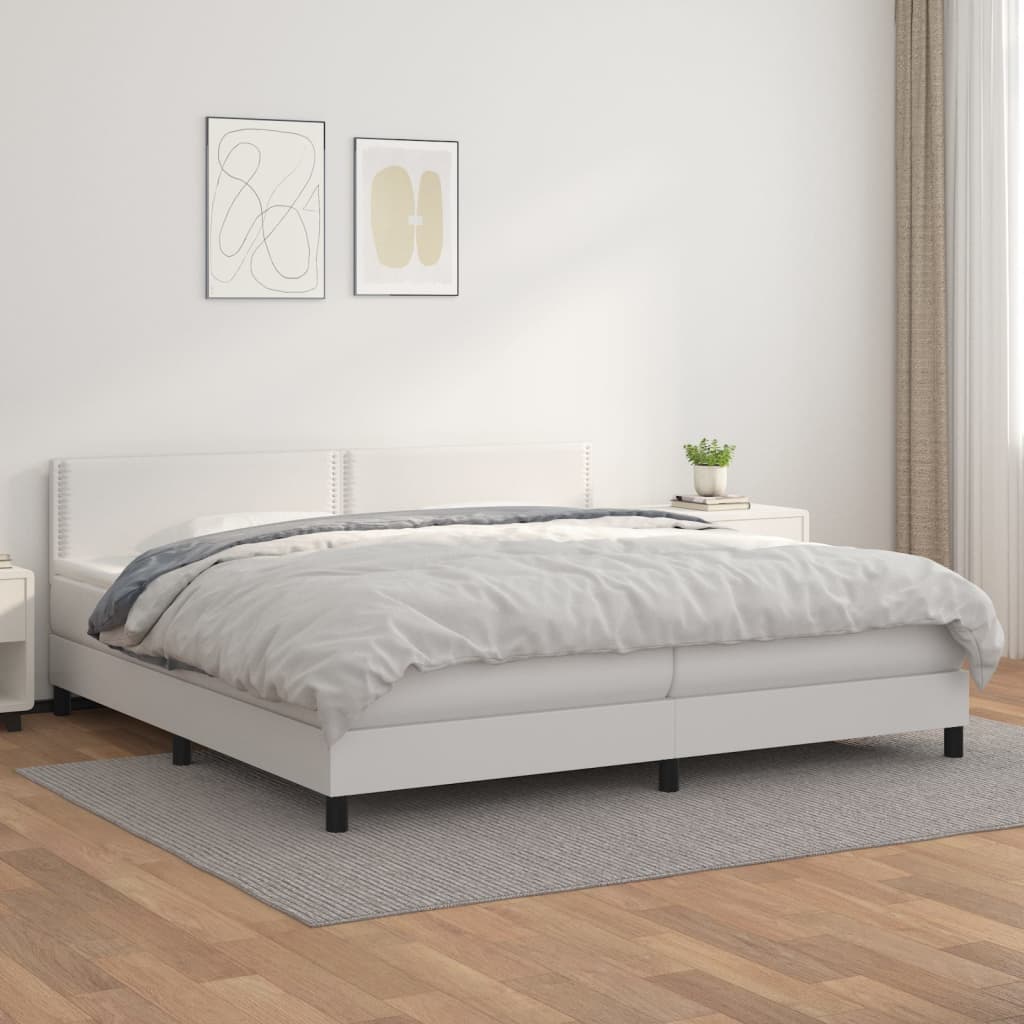 kontinentalseng med madras 200x200 cm kunstlæder hvid