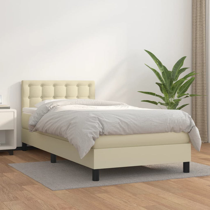 kontinentalseng med madras 90x190 cm kunstlæder cremefarvet