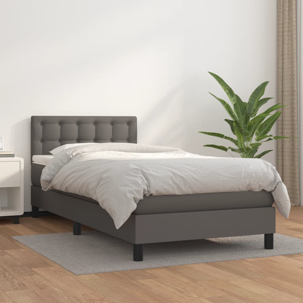 kontinentalseng med madras 90x200 cm kunstlæder grå