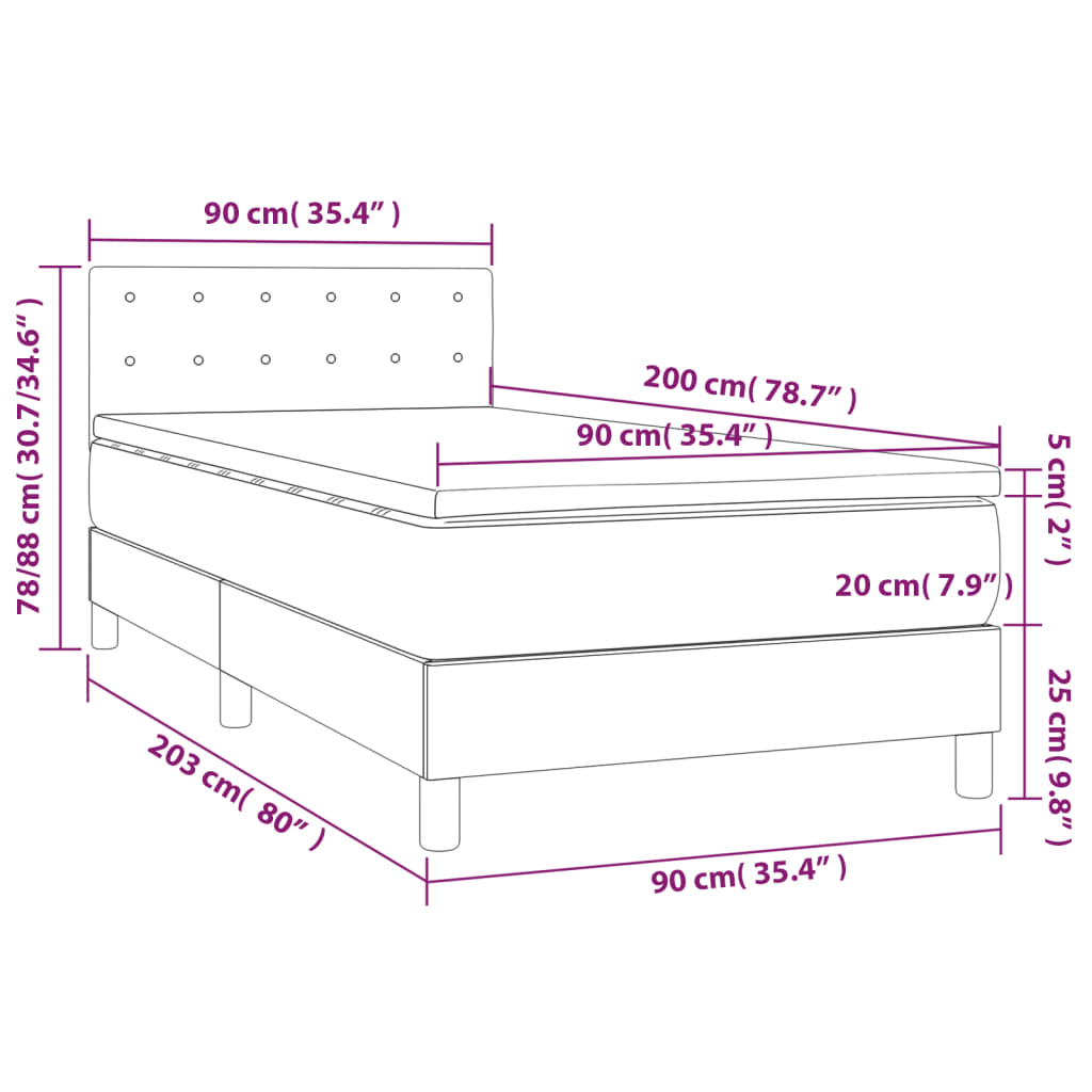 kontinentalseng 90x200 cm kunstlæder cappuccinofarvet