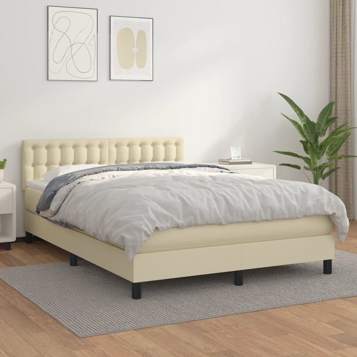 kontinentalseng med madras 140x190 cm kunstlæder cremefarvet
