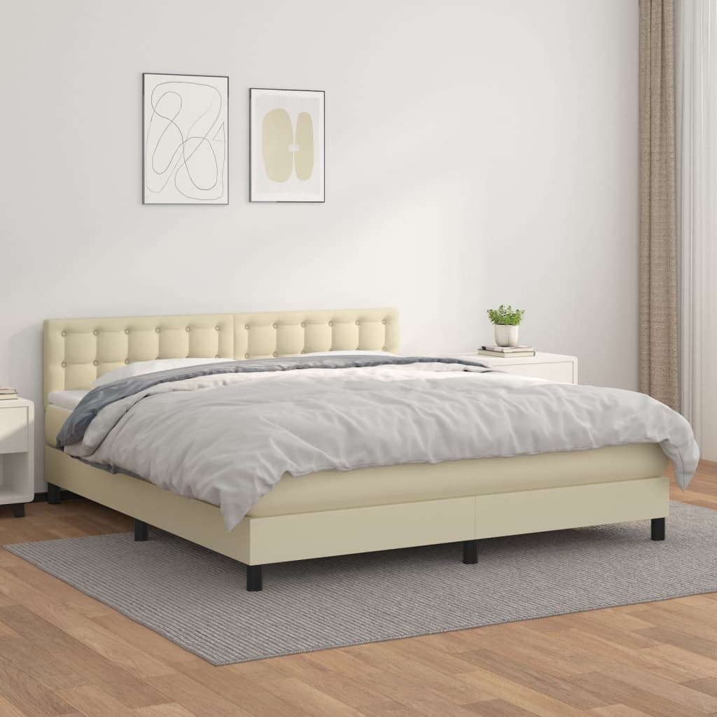 kontinentalseng 160x200 cm kunstlæder cremefarvet