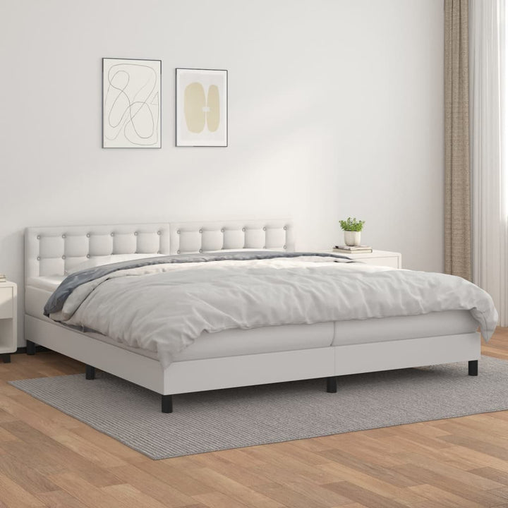 kontinentalseng med madras 200x200 cm kunstlæder hvid