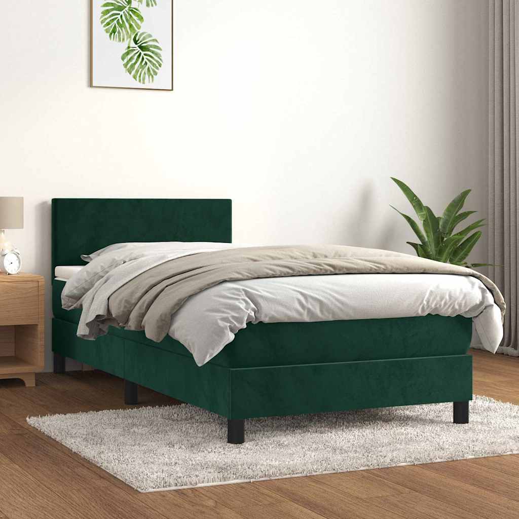 kontinentalseng med madras 80x200 cm fløjl mørkegrøn