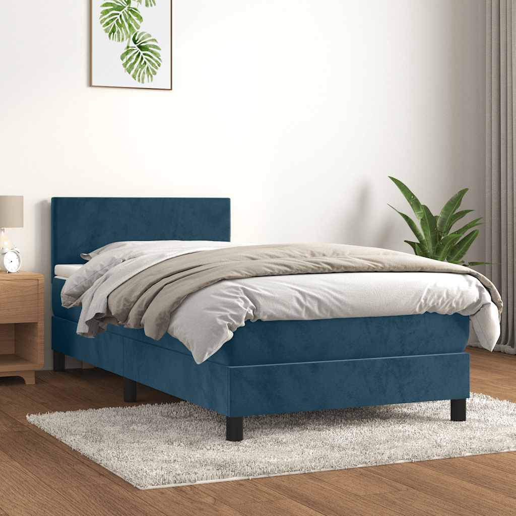 kontinentalseng med madras 90x190 cm fløjl mørkeblå