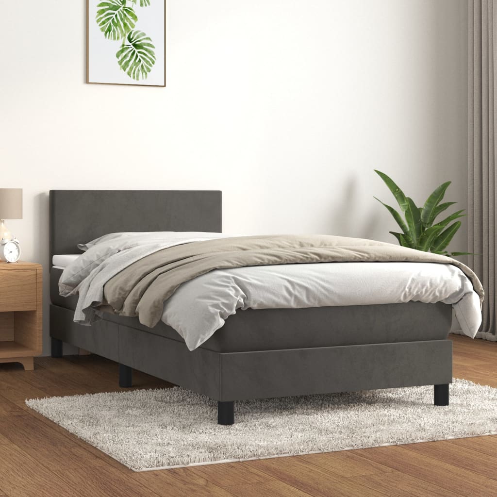 kontinentalseng med madras 90x200cm fløjl mørkegrå