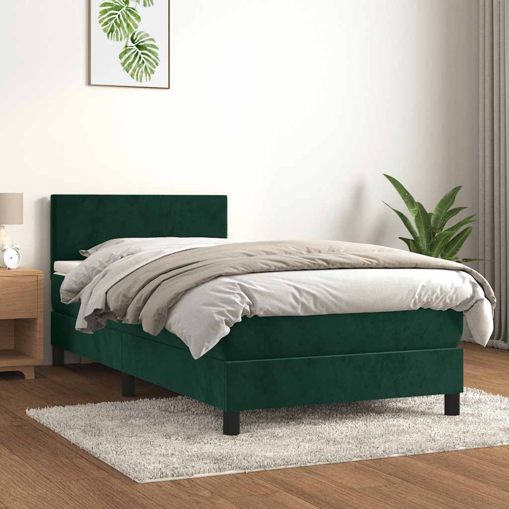 kontinentalseng med madras 90x200 cm fløjl mørkegrøn