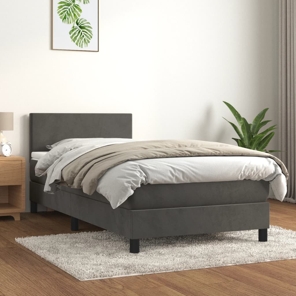 kontinentalseng med madras 100x200 cm fløjl mørkegrå