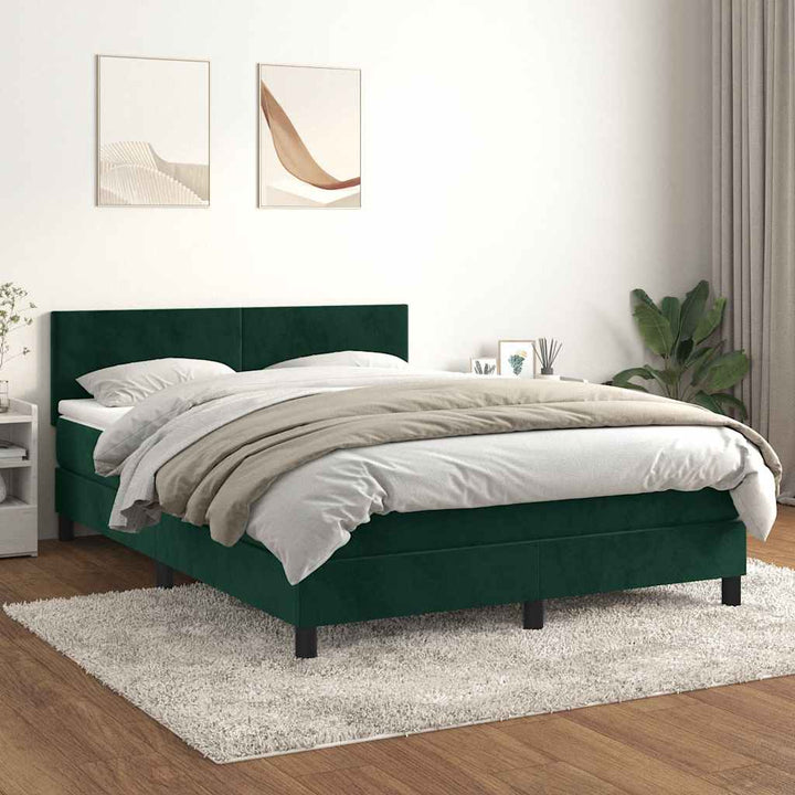 kontinentalseng med madras 140x190 cm fløjl mørkegrøn