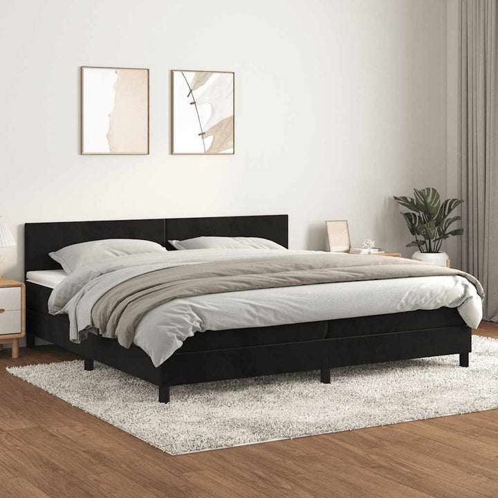 kontinentalseng med madras 200x200 cm fløjl sort
