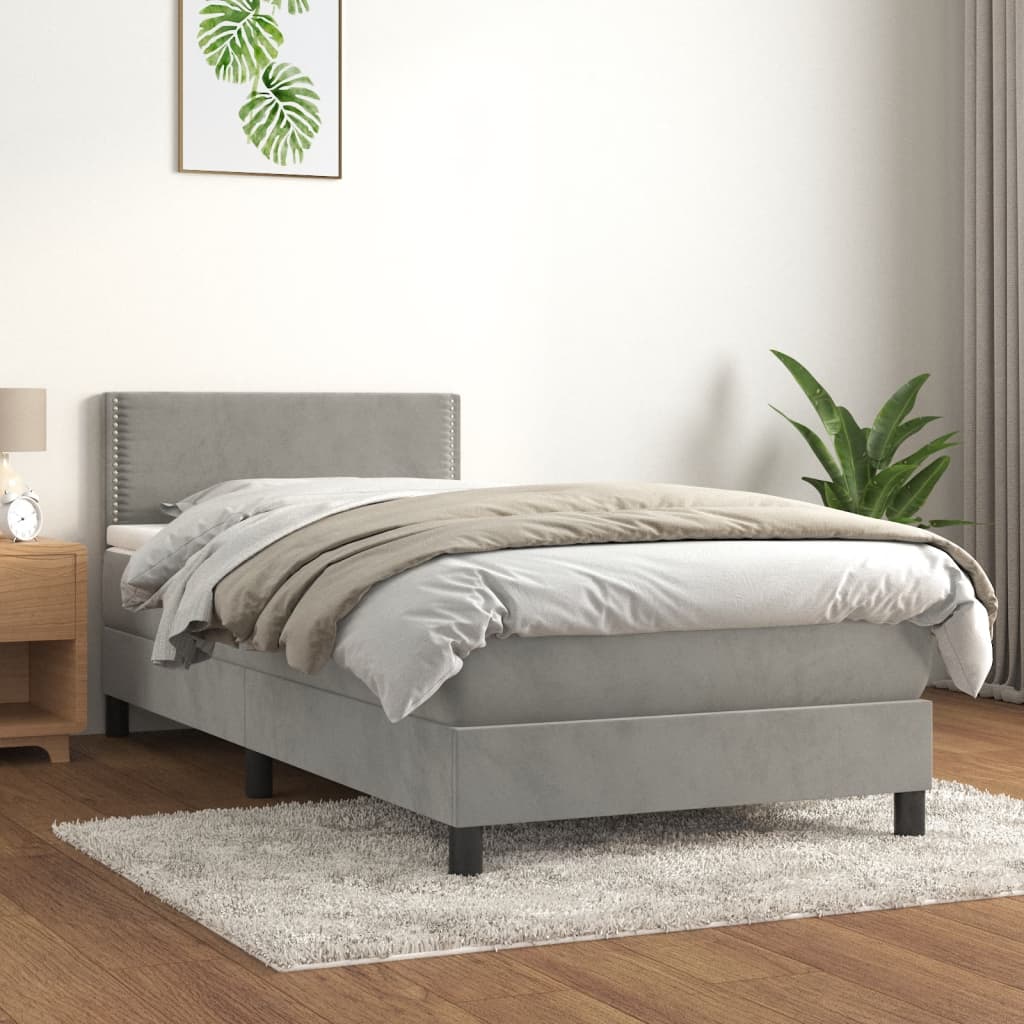 kontinentalseng med madras 90x200cm fløjl lysegrå