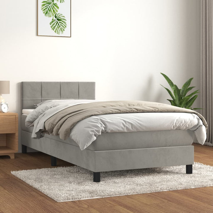 kontinentalseng med madras 80x200 cm fløjl lysegrå
