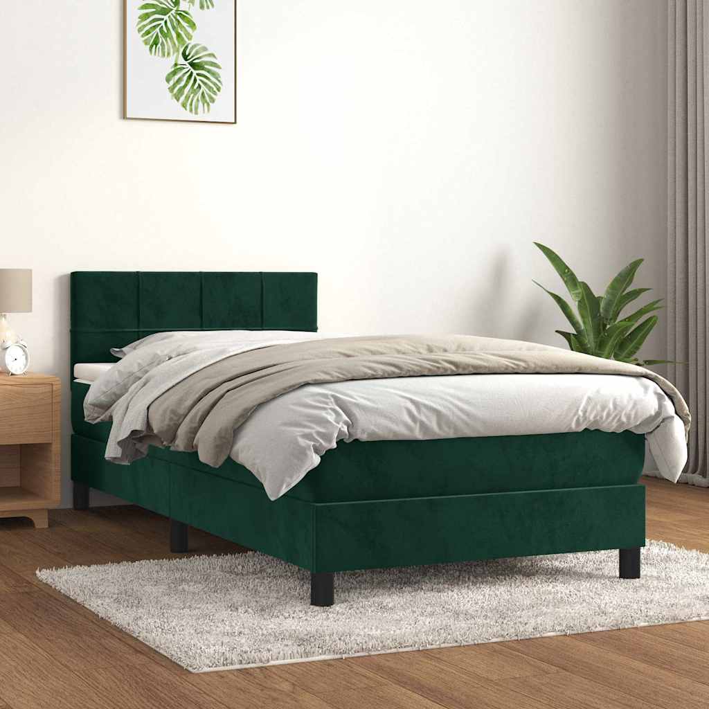 kontinentalseng med madras 100x200 cm fløjl mørkegrøn