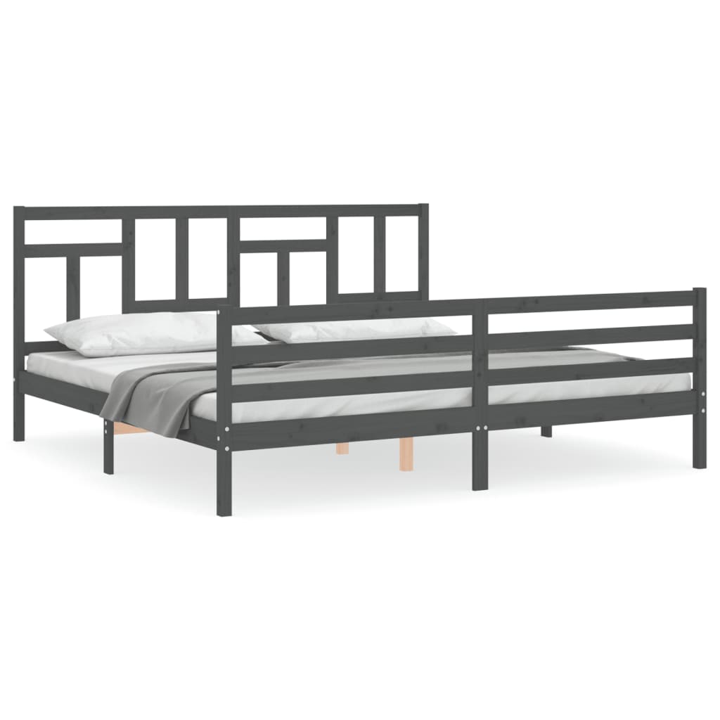sengeramme med sengegavl 200x200 cm massivt træ grå