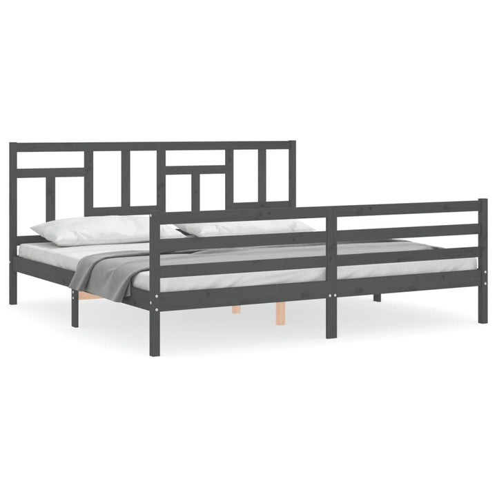 sengeramme med sengegavl 200x200 cm massivt træ grå