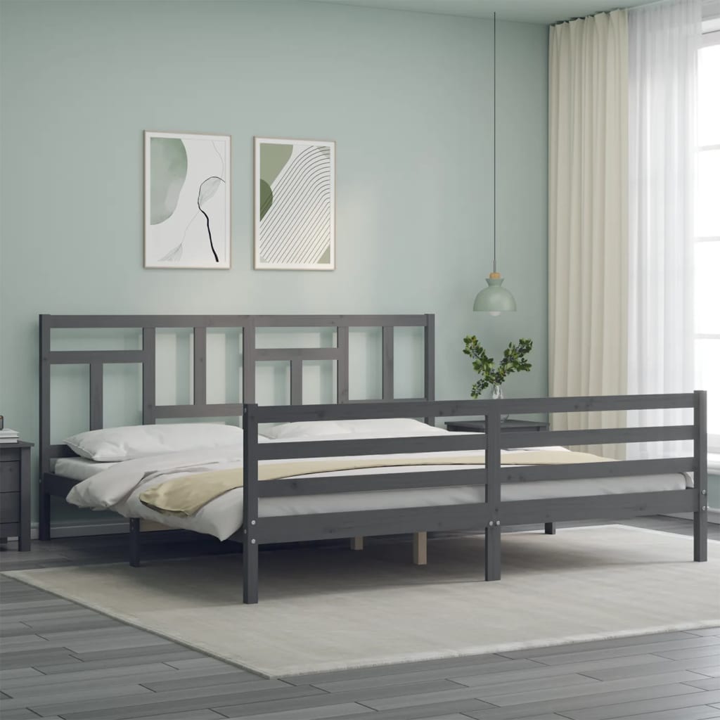 sengeramme med sengegavl 200x200 cm massivt træ grå