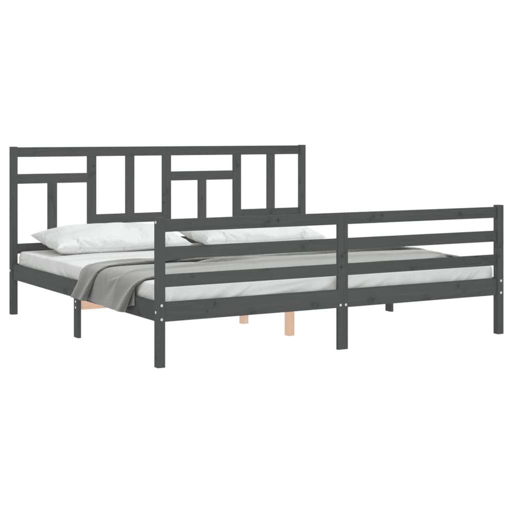 sengeramme med sengegavl 200x200 cm massivt træ grå