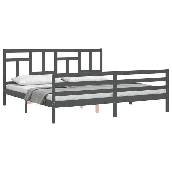 sengeramme med sengegavl 200x200 cm massivt træ grå