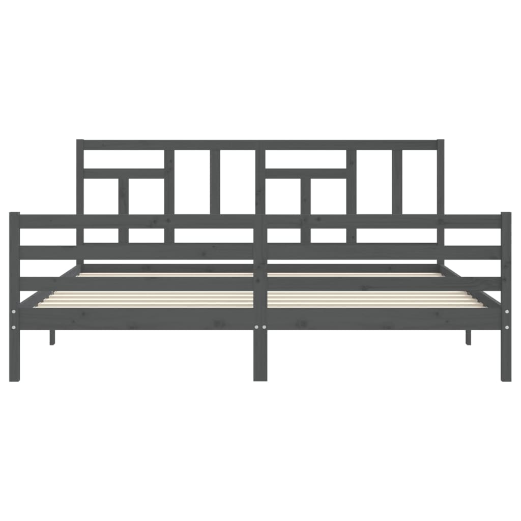 sengeramme med sengegavl 200x200 cm massivt træ grå