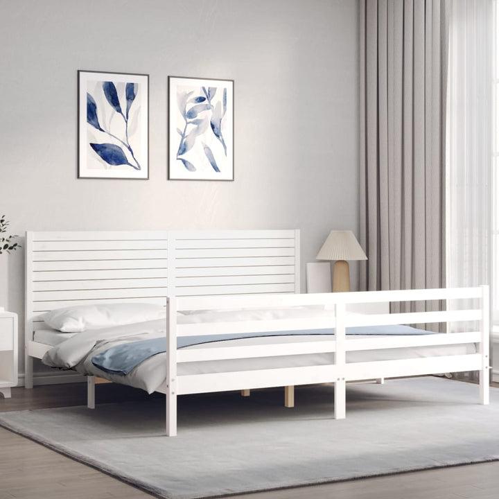 sengeramme med sengegavl 200x200 cm massivt træ hvid
