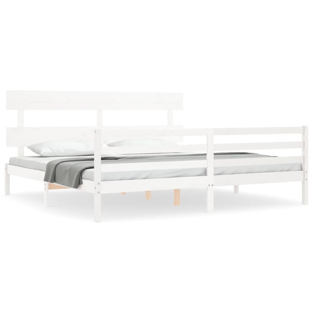sengeramme med sengegavl 200x200 cm massivt træ hvid
