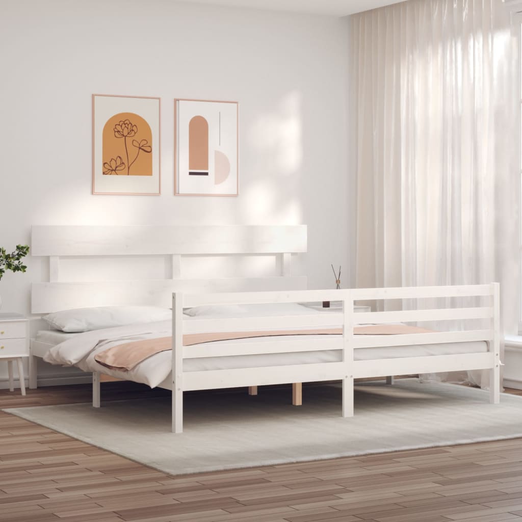 sengeramme med sengegavl 200x200 cm massivt træ hvid