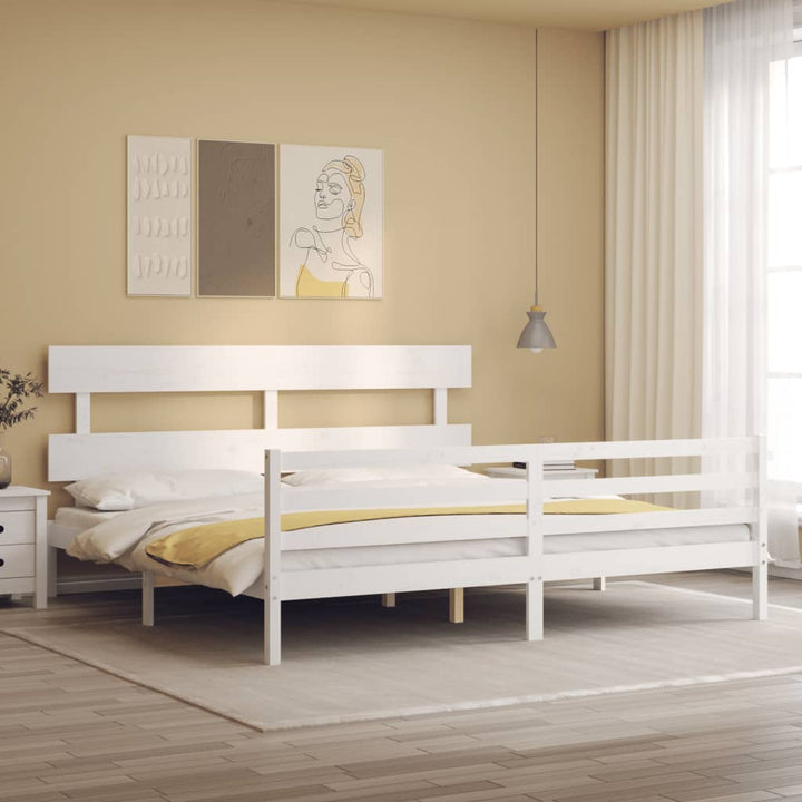 sengeramme med sengegavl 200x200 cm massivt træ hvid