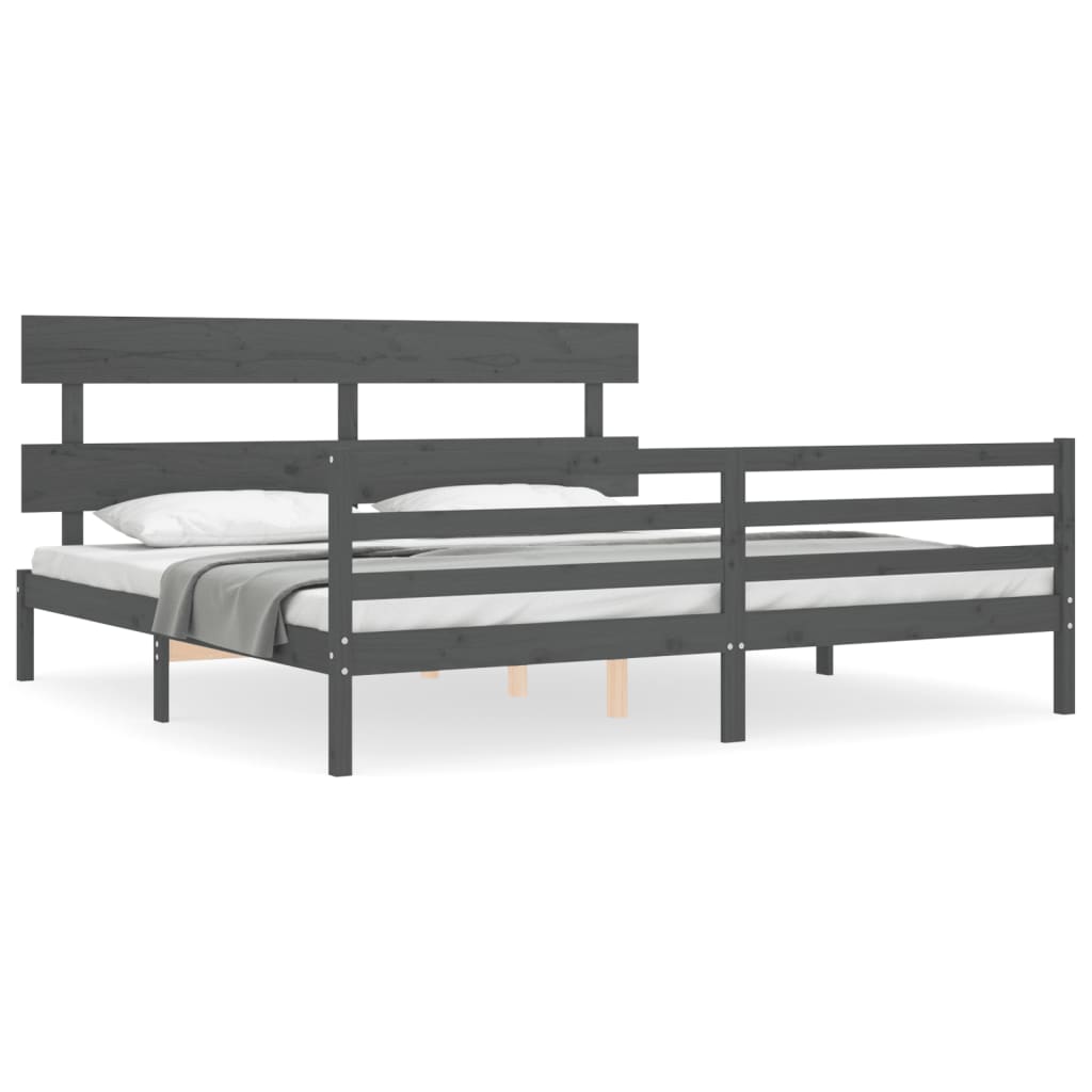 sengeramme med sengegavl 200x200 cm massivt træ grå