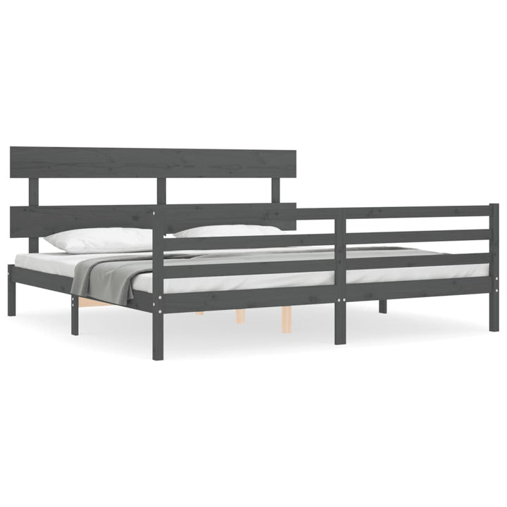 sengeramme med sengegavl 200x200 cm massivt træ grå