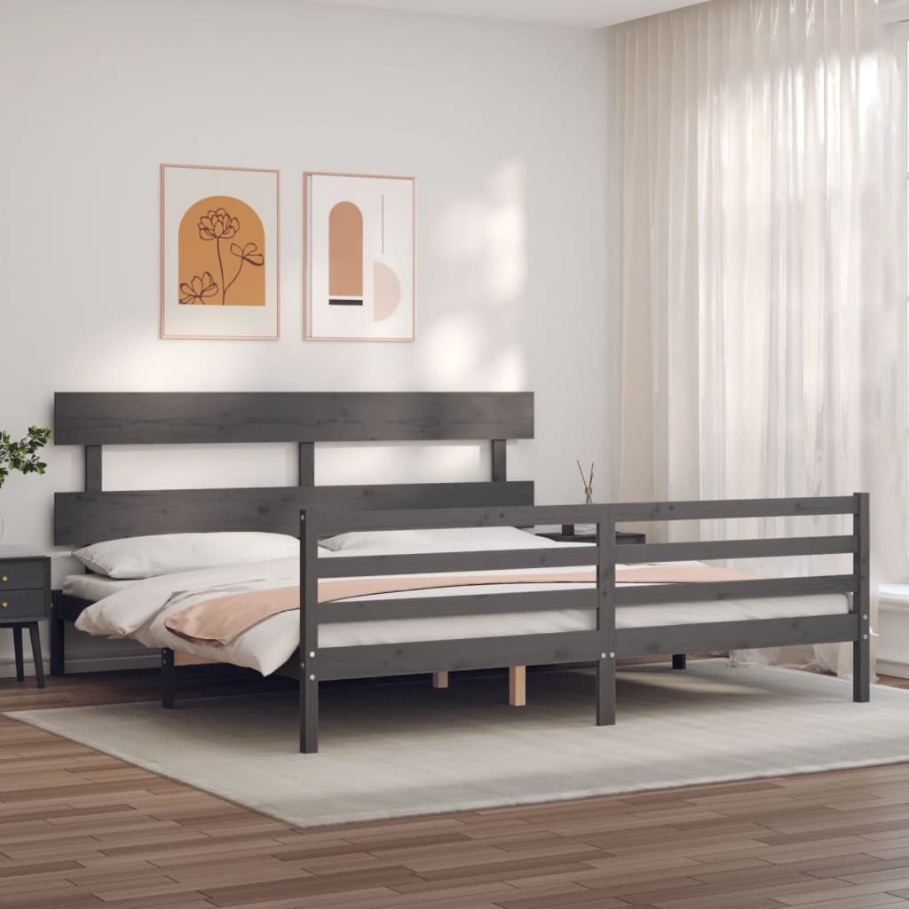 sengeramme med sengegavl 200x200 cm massivt træ grå
