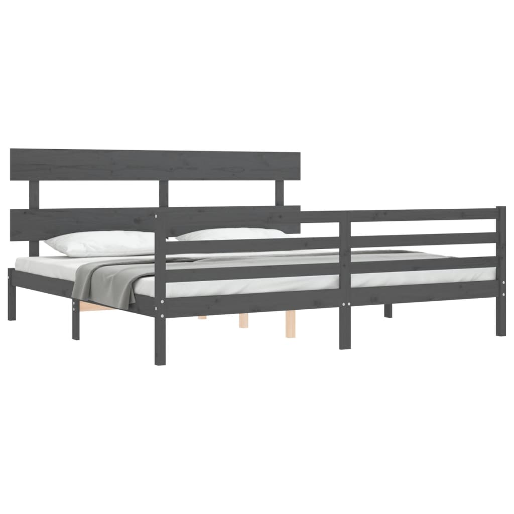 sengeramme med sengegavl 200x200 cm massivt træ grå
