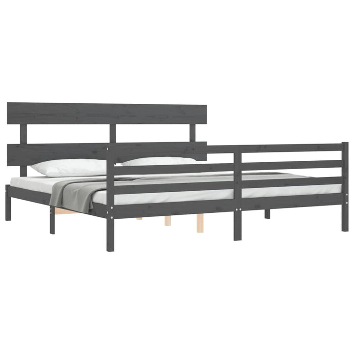sengeramme med sengegavl 200x200 cm massivt træ grå