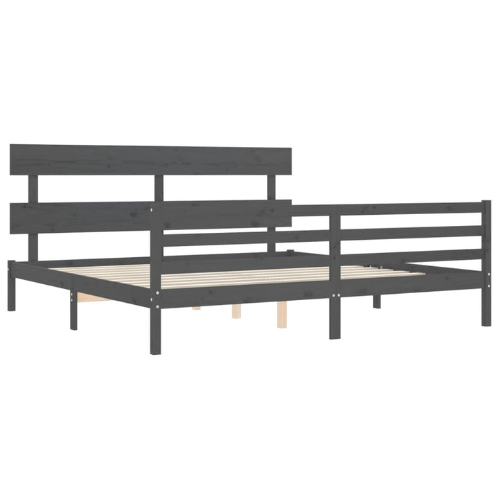 sengeramme med sengegavl 200x200 cm massivt træ grå