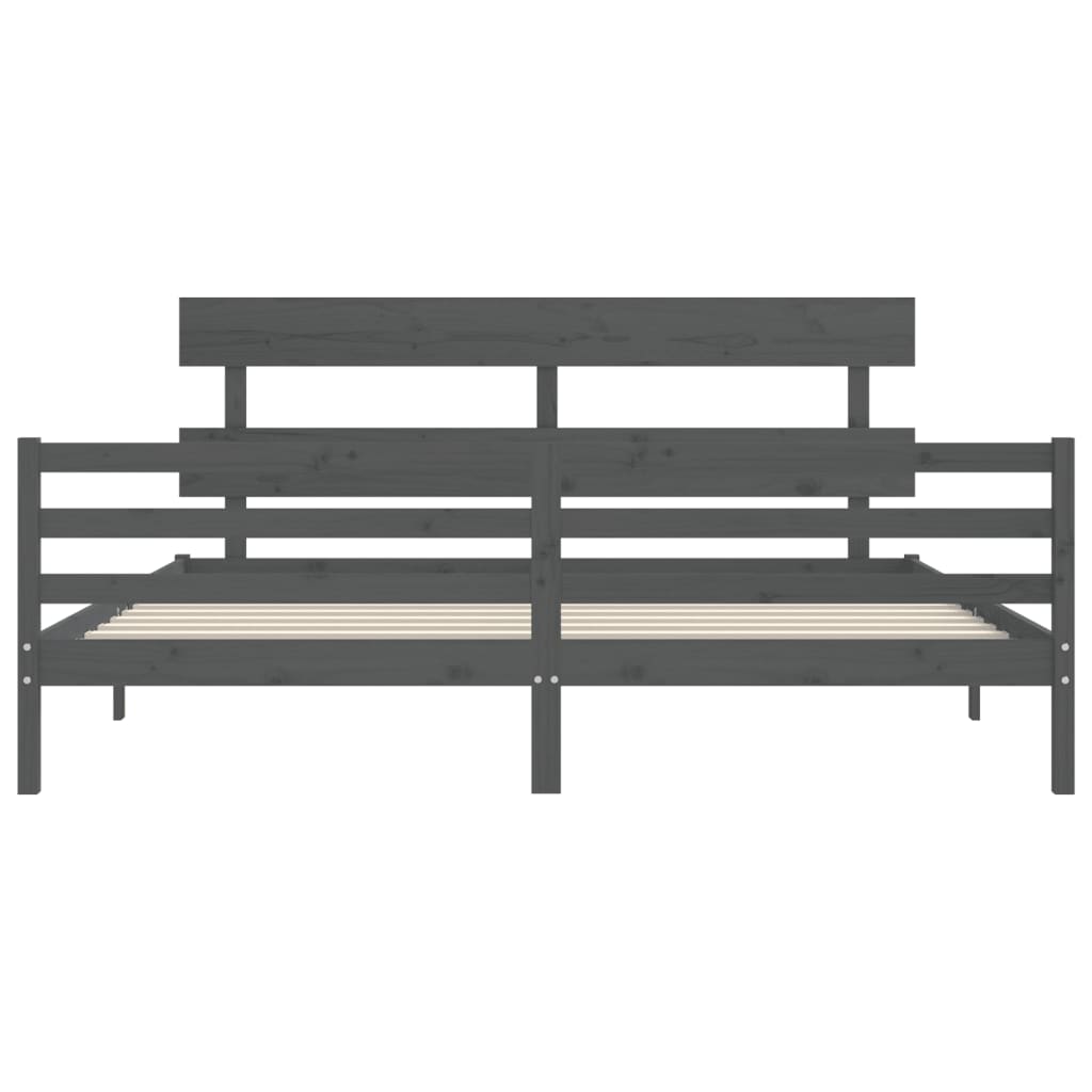 sengeramme med sengegavl 200x200 cm massivt træ grå
