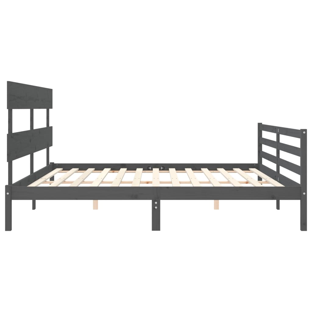 sengeramme med sengegavl 200x200 cm massivt træ grå