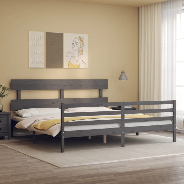 sengeramme med sengegavl 200x200 cm massivt træ grå