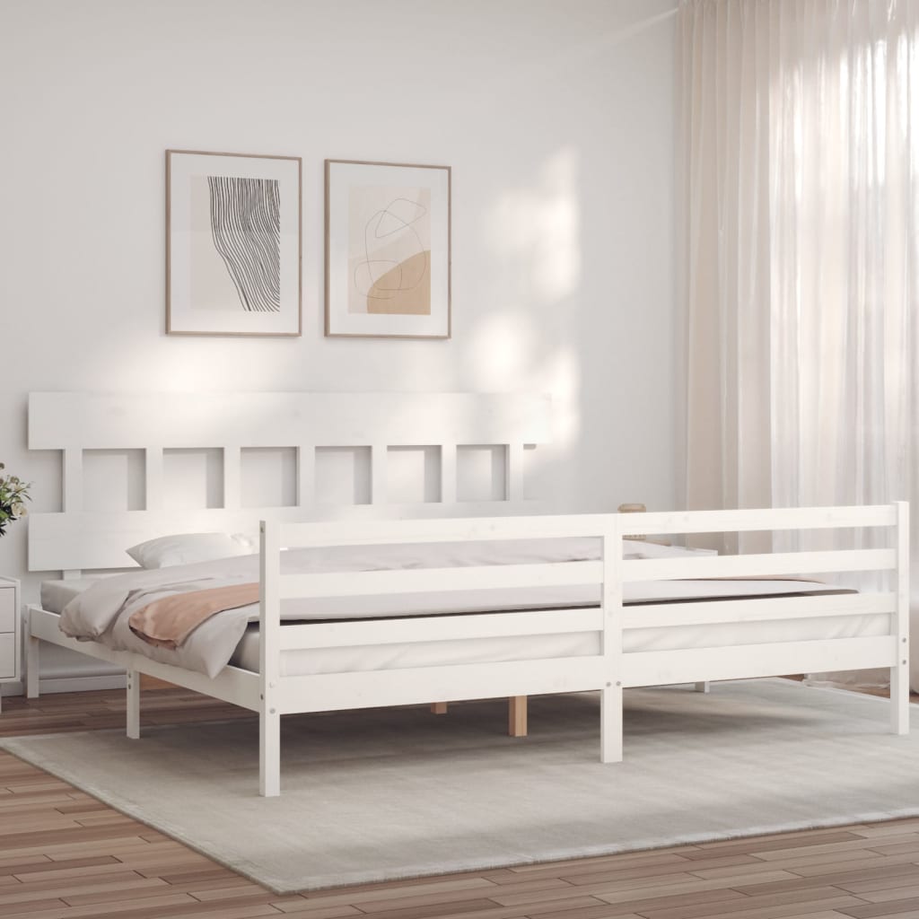 sengeramme med sengegavl 200x200 cm massivt træ hvid