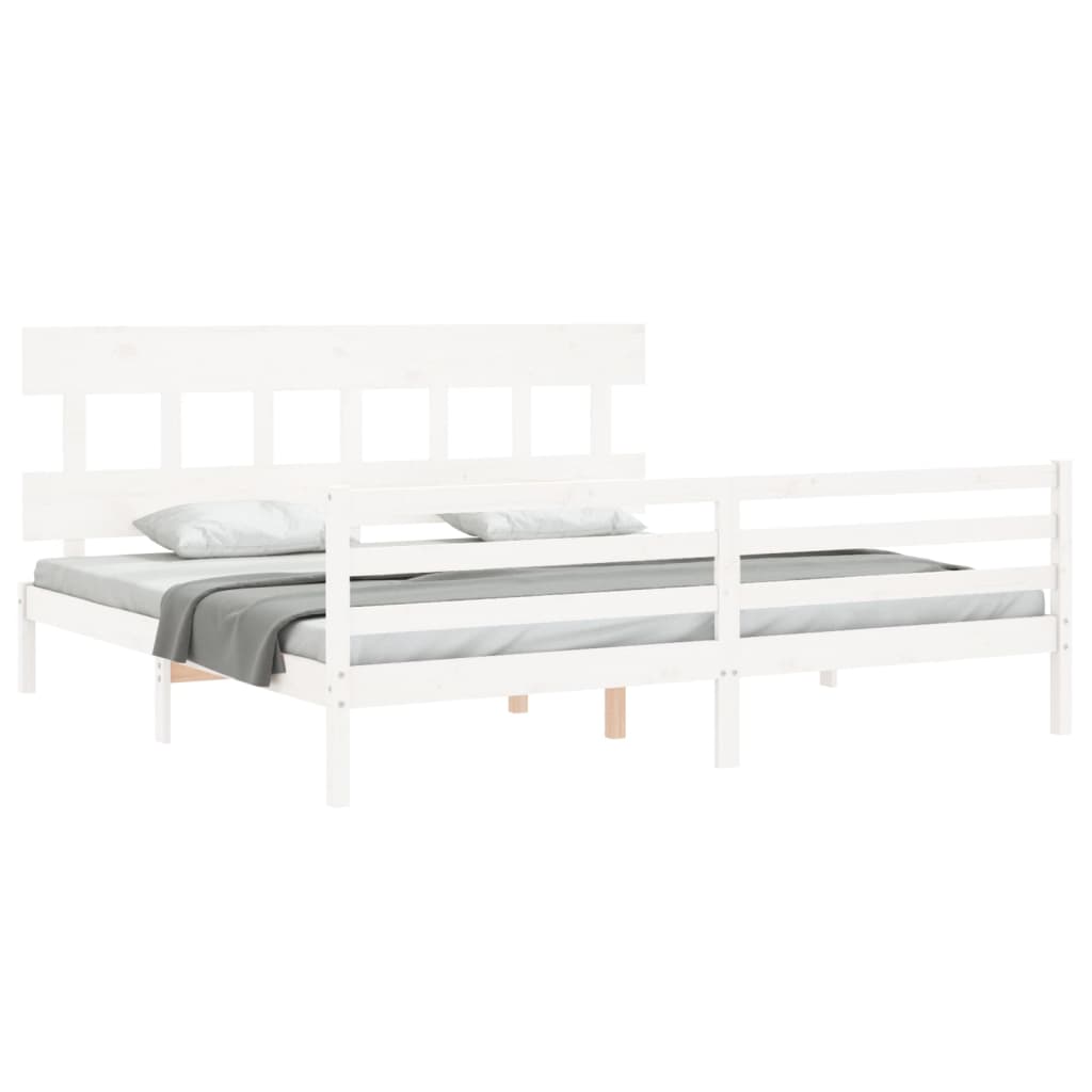 sengeramme med sengegavl 200x200 cm massivt træ hvid