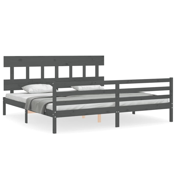 sengeramme med sengegavl 200x200 cm massivt træ grå