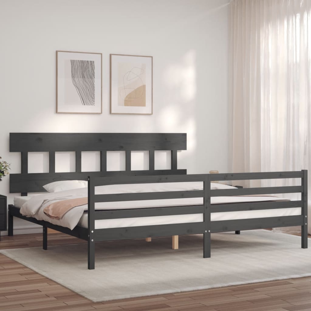 sengeramme med sengegavl 200x200 cm massivt træ grå