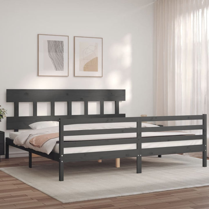 sengeramme med sengegavl 200x200 cm massivt træ grå