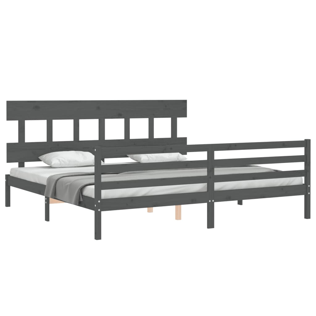 sengeramme med sengegavl 200x200 cm massivt træ grå