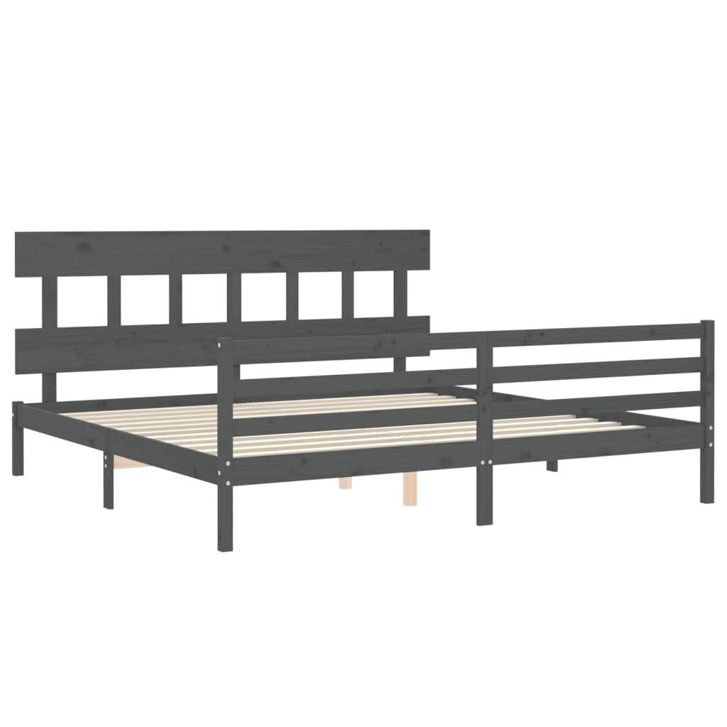 sengeramme med sengegavl 200x200 cm massivt træ grå