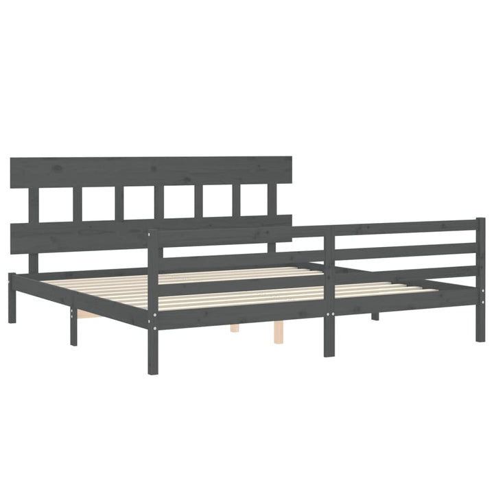 sengeramme med sengegavl 200x200 cm massivt træ grå