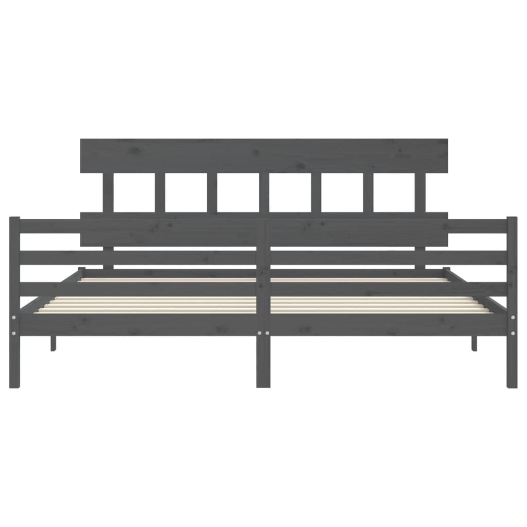 sengeramme med sengegavl 200x200 cm massivt træ grå