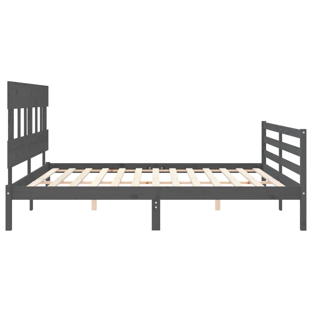 sengeramme med sengegavl 200x200 cm massivt træ grå