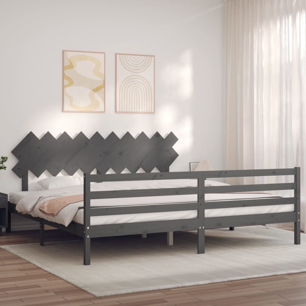 sengeramme med sengegavl 200x200 cm massivt træ grå