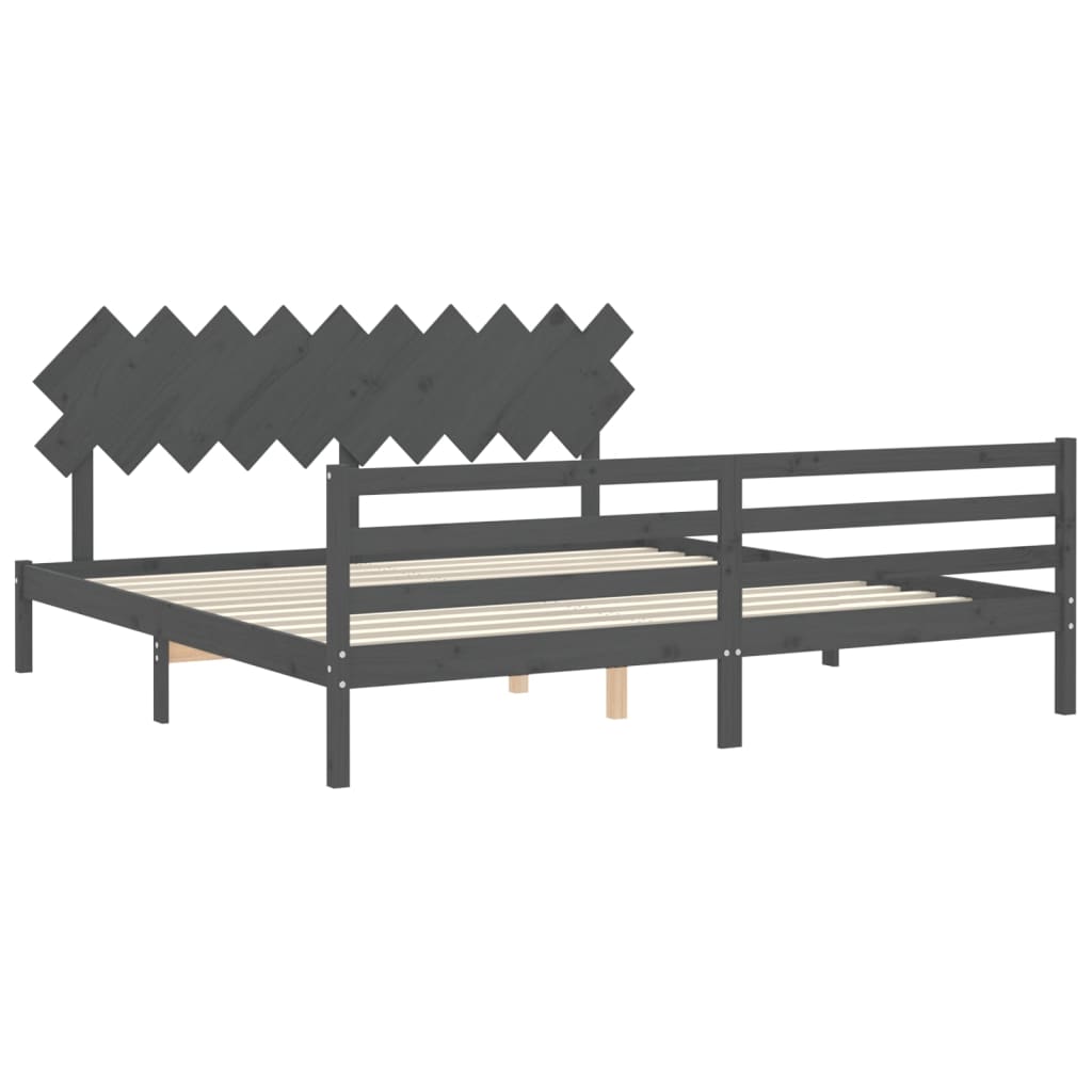 sengeramme med sengegavl 200x200 cm massivt træ grå
