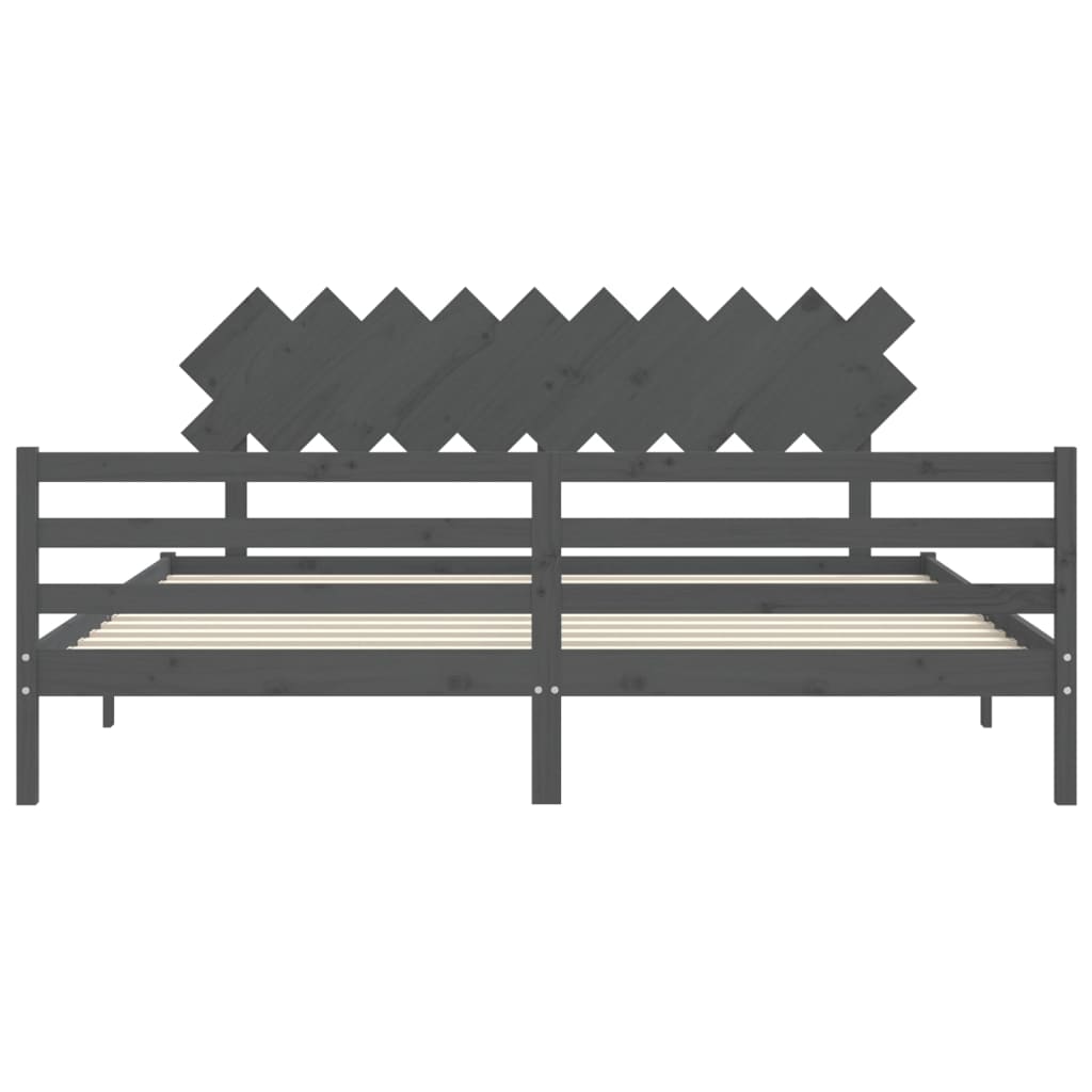 sengeramme med sengegavl 200x200 cm massivt træ grå