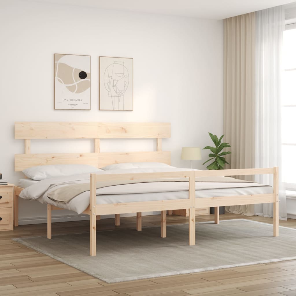 seniorseng med sengegavl 200x200 cm massivt træ